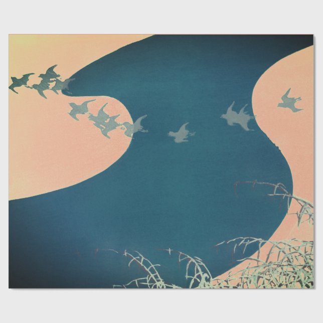 JAPANISCHE ABSTRAKTE KROWS FLYING Wrapping Paper Geschenkpapier (Flach)