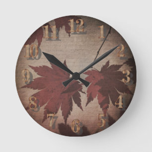 Japanische Ahornbaum-Blätter und Skriptfall Runde Wanduhr