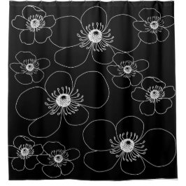 Japanische Anemonen auf der schwarzen Duvet-Abdeck Duschvorhang