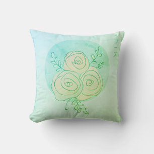 Japanische Aqua Rose Line Art Kissen