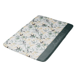 Japanische Aquarellfarben-goldgrünes Bambusmuster Badematte