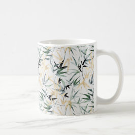 Japanische Aquarellfarben-goldgrünes Bambusmuster Kaffeetasse