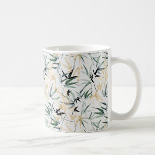 Japanische Aquarellfarben-goldgrünes Bambusmuster Kaffeetasse