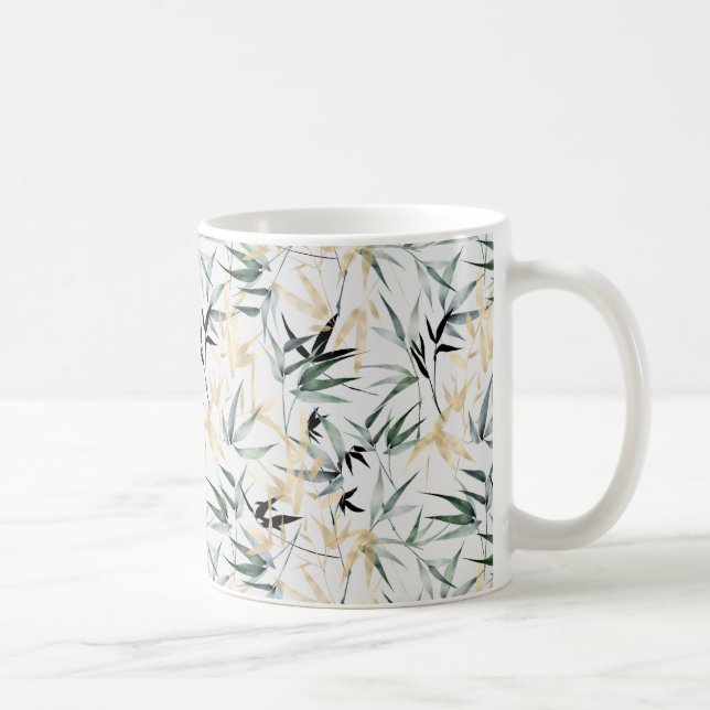 Japanische Aquarellfarben-goldgrünes Bambusmuster Kaffeetasse (Rechts)