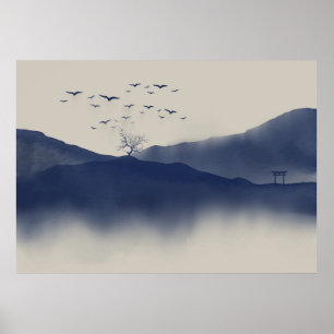Japanische Aquarelllandschaft Poster