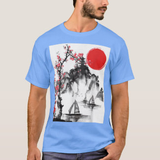 Japanische Art Birds Bäume blühen Ästhetik Lover T-Shirt