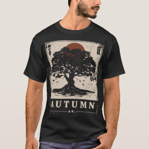 Japanische Art Herbst Oak Tree Nature Szene T-Shirt