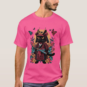 Japanische Art Samurai Ninja Black Cat Krieger T-Shirt