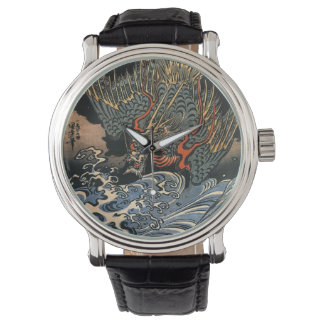 Japanische Art Ukiyo-e Dragon Leather Watch Armbanduhr