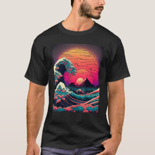 Japanische Art Ukiyo-e Stil Retrowave große Welle  T-Shirt