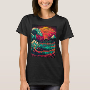 Japanische Art Ukiyo-e Stil Retrowave große Welle T-Shirt