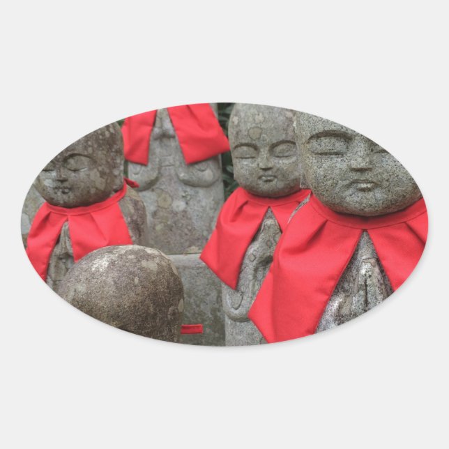 Japanische Art Wächter Gottheit der Kinder Japan Ovaler Aufkleber (Vorderseite)