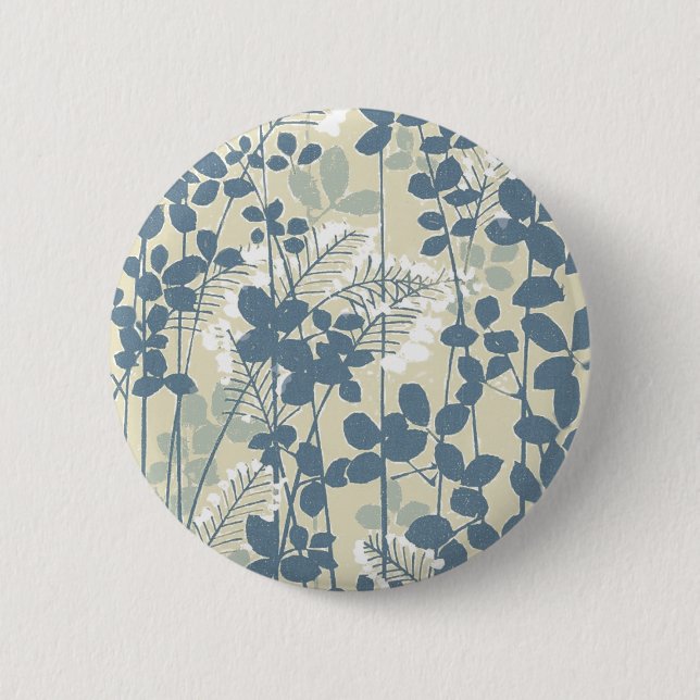 Japanische asiatische blaue Blume Florale Kunst Button (Vorderseite)