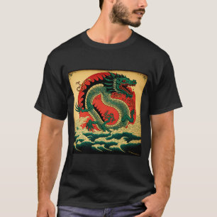 Japanische Ästhetik Roter Drache Symbol Kanji Japa T-Shirt