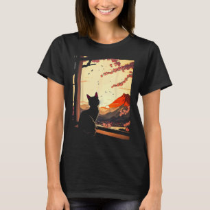 Japanische Ästhetik Sakura Kirschblüten süße Katze T-Shirt