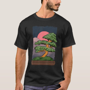 Japanische Ästhetik Sonnenuntergang Garten Bonsai T-Shirt