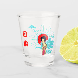 Japanische ästhetische Coole Dame in Kimono Glass Schnapsglas
