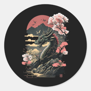 Japanische ästhetische Drache Japanische Kunst Jap Runder Aufkleber