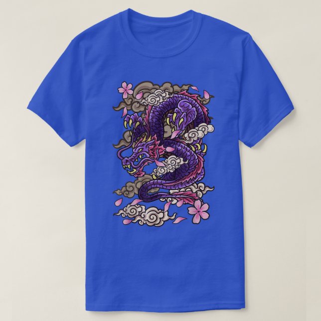 Japanische ästhetische Drache Tattoo Stil Sakura C T-Shirt (Design vorne)