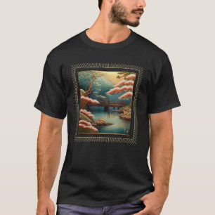 Japanische ästhetische Flussbrücke Natur Landschaf T-Shirt