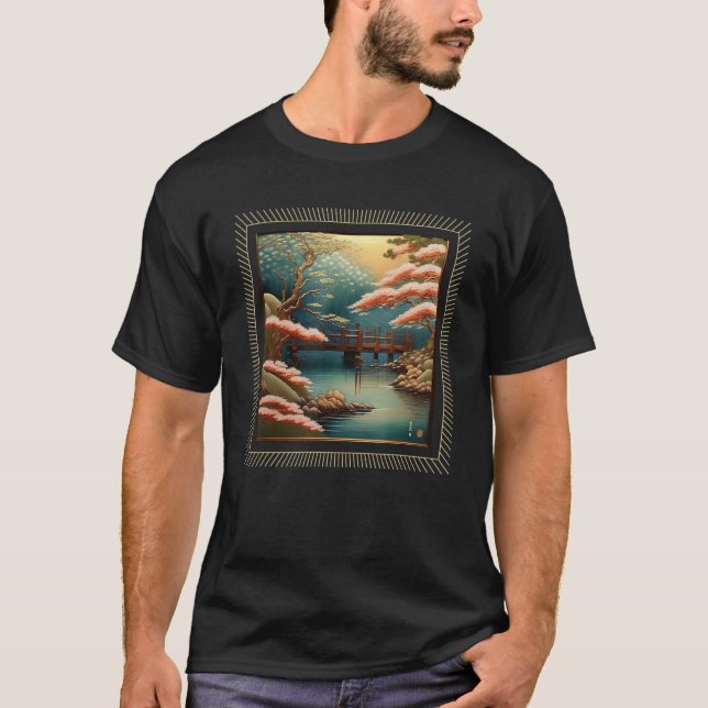 Japanische ästhetische Flussbrücke Natur Landschaf T-Shirt (Vorderseite)