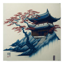 Japanische Bäume und Fuji-Poster