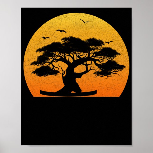 Japanische Bäume Zen buddhistische Orange Sunset B Poster (Vorne)