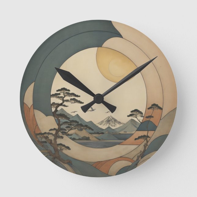 Japanische Baumlandschaft Runde Wanduhr (Vorderseite)