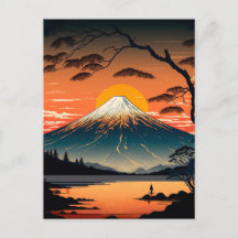 Japanische Berge und Sonne Ukiyo e Illustration