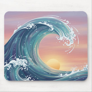 Japanische beruhigende große Welle Sonnenaufgang Mousepad