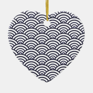 Japanische Blaue Wellen Seigaiha Meer Keramik Ornament