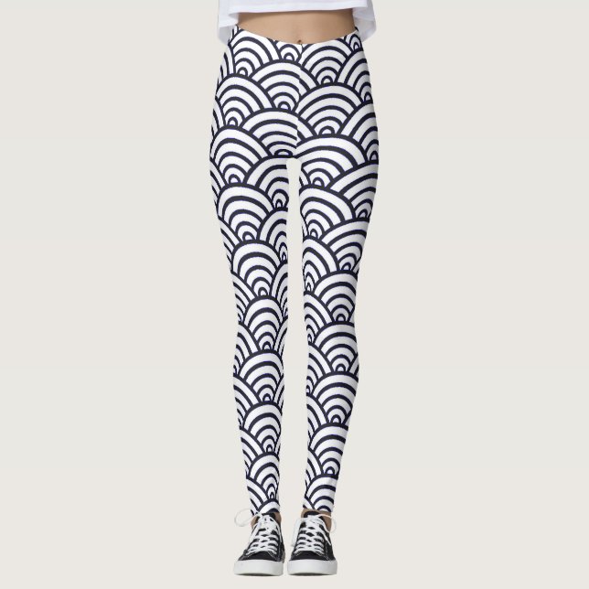 Japanische Blauwellen Seigaiha Sea Leggings (Vorderseite)
