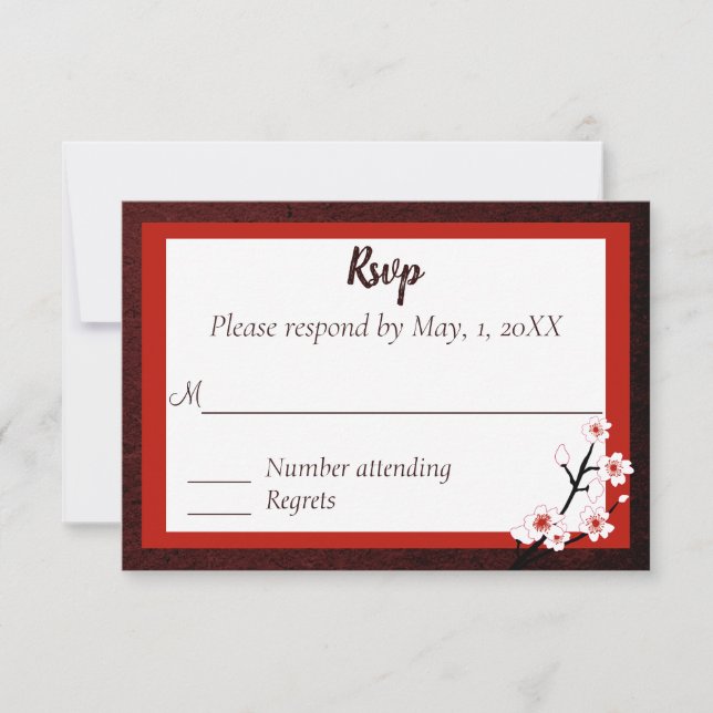 Japanische Blossom-Hochzeitsaktionskarte RSVP Karte (Vorderseite)