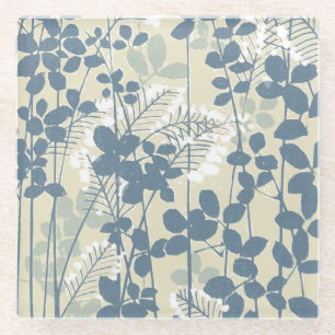 Japanische Blue Leaf-Blume Glasuntersetzer