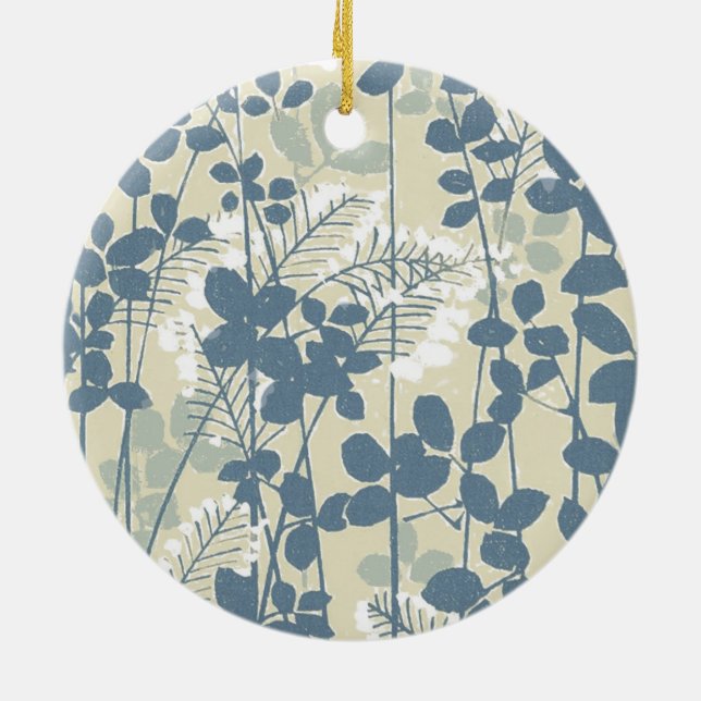 Japanische Blue Leaf-Blume Keramikornament (Hinten)