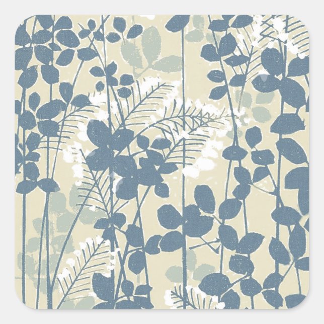 Japanische Blue Leaf-Blume Quadratischer Aufkleber (Vorderseite)