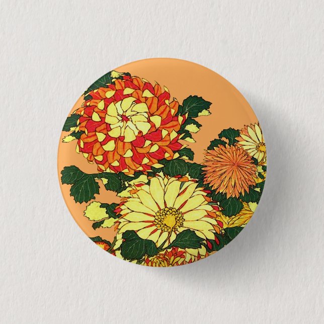 Japanische Blume Border, Mandarin Orange und Gold Button (Vorderseite)