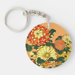 Japanische Blume Border, Mandarin Orange und Gold Schlüsselanhänger