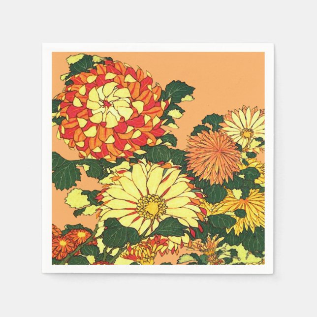 Japanische Blume Border, Mandarin Orange und Gold Serviette (Vorderseite)
