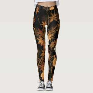 Japanische Blume im Herbst und Vintage Kunst Leggings