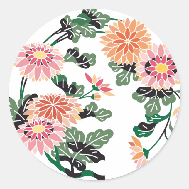 Japanische Blume Runder Aufkleber (Vorderseite)