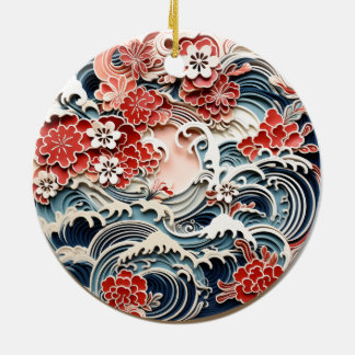 japanische Blume und Waves Keramik Ornament