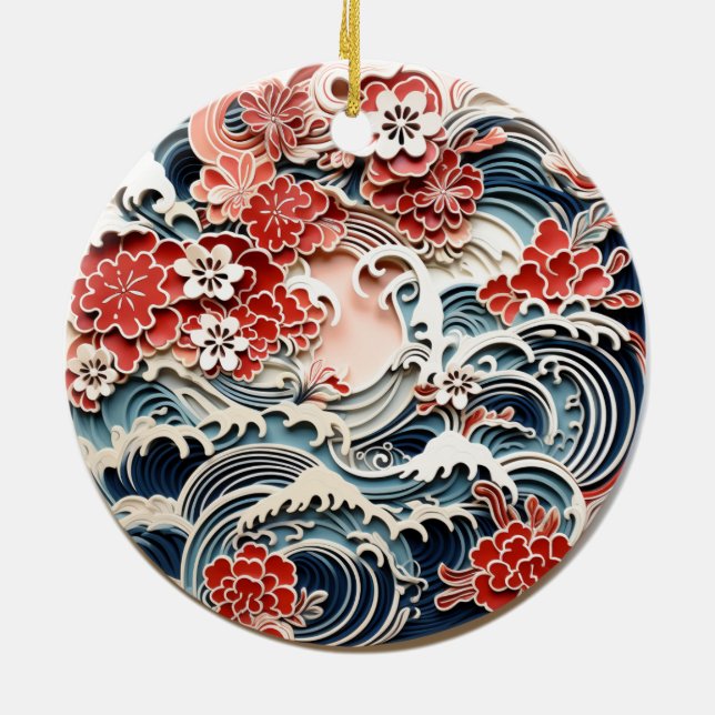 japanische Blume und Waves Keramik Ornament (Hinten)