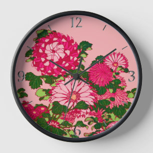 Japanische Blumen-Grenze, Fuchsie und Uhr