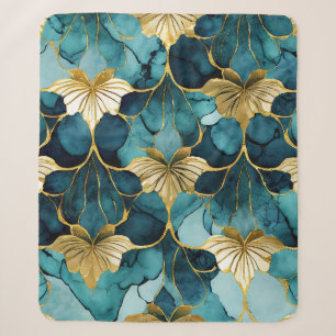 Japanische Blumen Teal Gold Sherpadecke