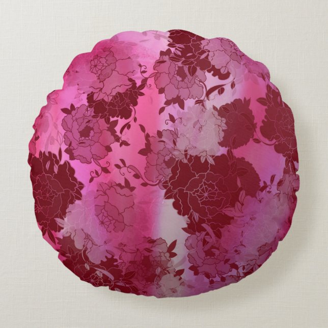 Japanische Blumenmuster. Rundes Kissen (Vorderseite)