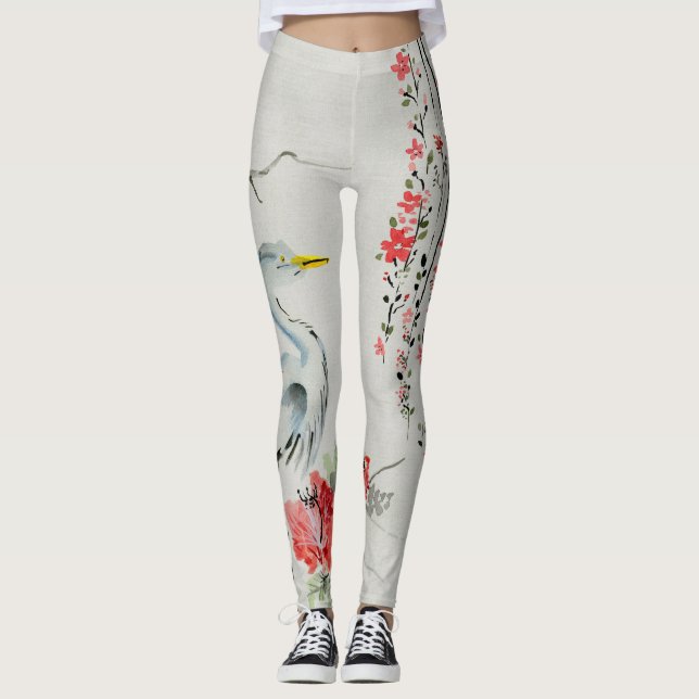 Japanische Blumenreben u. Kran-Entwurfs-Leggings Leggings (Vorderseite)