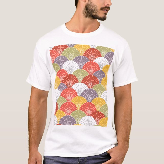 Japanische Blumenwelle: Farbenfrohe Vintage T-Shirt (Vorderseite)