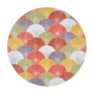 Japanische Blumenwelle: Farbige Vintage Schneidebrett