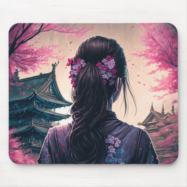 Japanische Blütenpracht - Mädchen - Mousepad (Vorne)